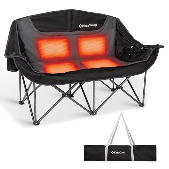 KingCamp Double Camping Chair, Oversized Heavy Duty Loveseat for Adults Portable Folding XL 2 Person Couch Padded Comfortable Two Seat with Cup Holder for Outdoor Lawn Backyard