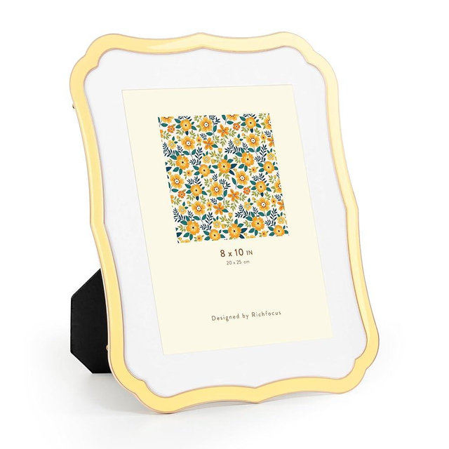8x10 Enamel Picture Frame with HD-Tempered Glass, Display 6x8 Photo with Mat, Ornate Photo Frame with Gold Metal Edge & Velvet Back for Tabletop & Wall Mount Vertically or Horizontally Display, Yellow