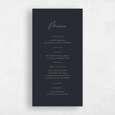 Ebony, Black Wedding Menu - Colfax