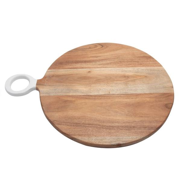 Round Acacia Wood Cutting Board w/ White Handle 18.5"X7"