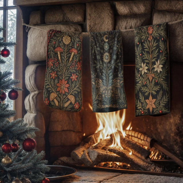 Elegant Festive Towels - Kitchen and Bathroom Hand Towels - Perfect for Winter Celebrations and Gifts- Cottagecore - William Morris