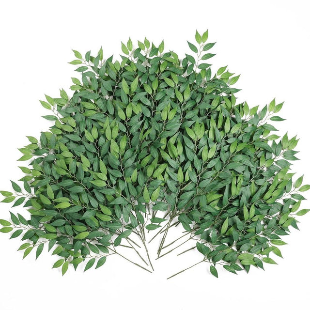 mizii 36pcs Italian Ruscus Artificial Greenery Stems Silk Green Leaves 20in Fake Spray Plants Stem Garland Greenery Decoration for Centerpieces Wedding Arch Flower Bouquet Table Room Wall Decor (36)