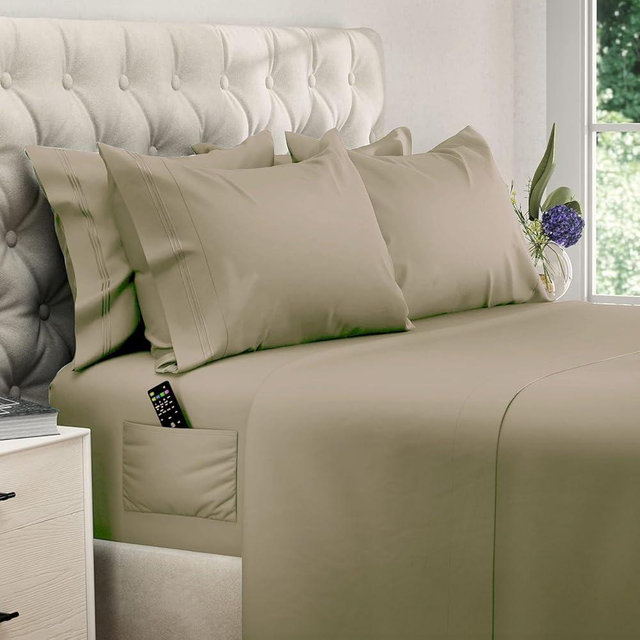 DREAMCARE King Size Sheets Set - 6 pcs Breathable Cooling Bed Sheets - up to 15" Deep Pocket King Sheet Set with Side Pockets - Extra Soft 100% Brushed Hypoallergenic Hotel Luxury Bedding - Eucalyptus