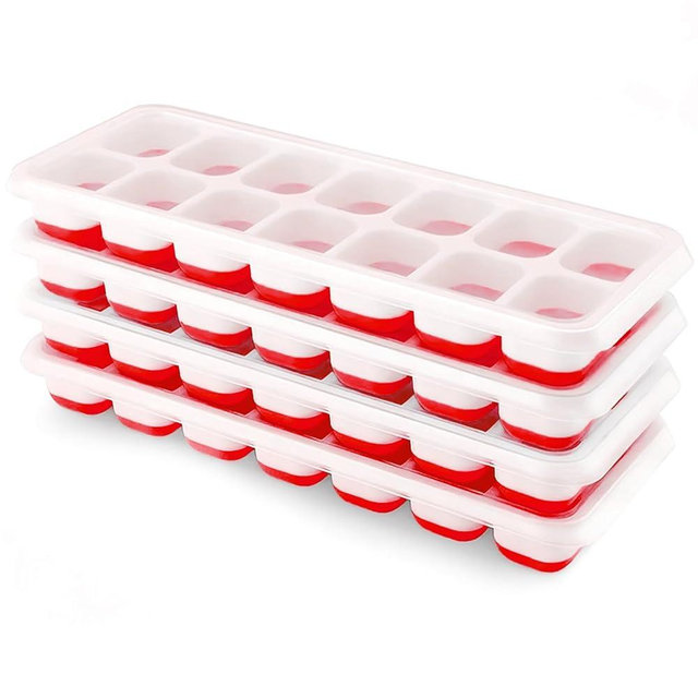 Ice Cube Trays 4 Pack, Airabc Silicone Ice Cube Trays with Removable Lid, Easy-Release Flexible 14-cube Ice Trays, LFGB Certified and BPA Free, Stackable Ice Trays with Covers for Cocktail, Freezer