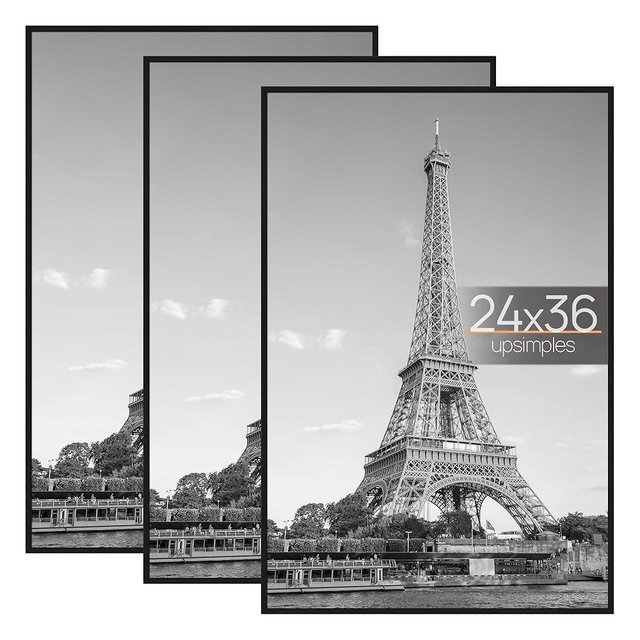 upsimples 24x36 Poster Frame Black 3 Pack, Picture Frames 24 x 36 for Horizontal or Vertical Wall Mounting, Scratch-Proof Wall Gallery Photo Frame