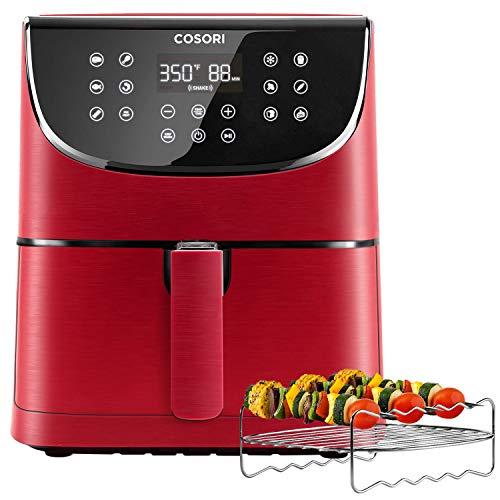 COSORI Air Fryer(100 Recipes, Rack & 5 Skewers),5.8QT Electric Hot Air Fryers Oven Oilless Cooker,11 Presets,Preheat& Shake Reminder, LED Touch Digital Screen,Nonstick Basket,1700W,Red