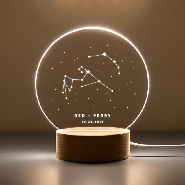 Personalized Zodiac Night Light - Custom Constellation Gift for Couple, Birthday & Anniversary Gift