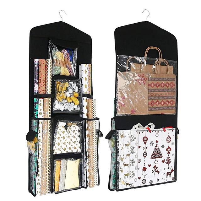 SumDirect 16x40 Inch Double Sided Hanging Gift Wrap Organizer, Wrapping Paper Gift Bag Storage (Black)