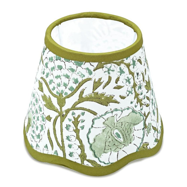 CPC Cotton Print Club Agate Green Scallop Block Print Uno Cotton Lampshade Floral Medium 4 Top x 6 Bottom x 5 Slant inch for Table Lamp, Home Decor, Gift For Spring, Easter, Valentines