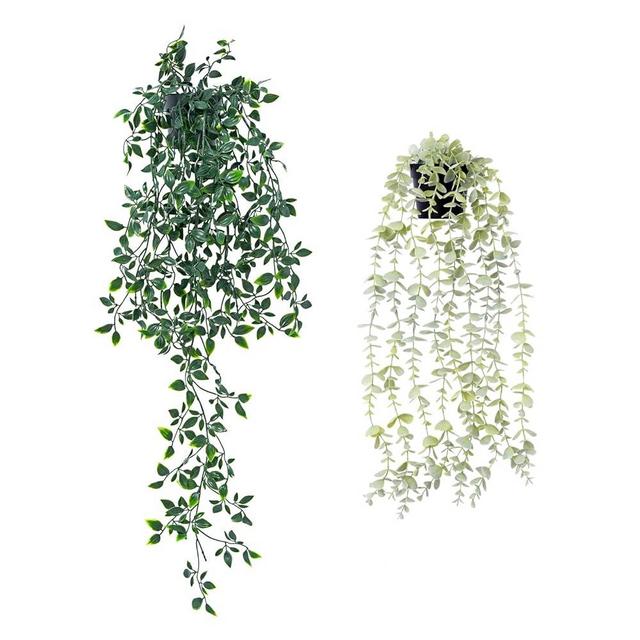 Freyalife 2pcs Fake Hanging Plants for Room Decor, Artificial Potted Plants for Aesthetic Office Living Bedroom Kitchen Patio Bathroom Bookshelf Indoor Outdoor Decor