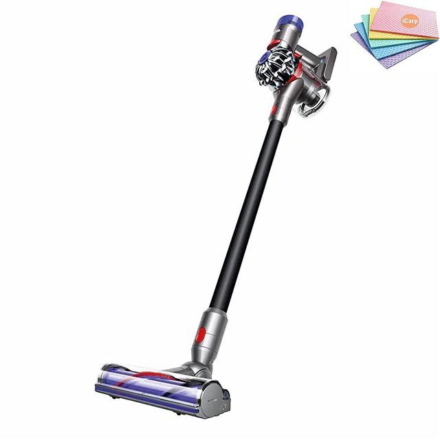 Flagship Dyson V8 Motorhead Cordless Stick Vacuum Cleaner: Lightweight Design, HEPA Filter, Bagless, Direct-Drive Cleaner Head, Rechargeable, 2 Tier Radial Cyclones (Black) + Sponge Cloth