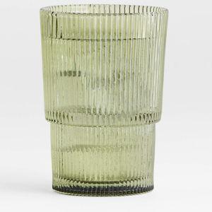 Atwell Moss Green Stackable Textured Ribbed High Ball Glass + Reviews | Crate & Barrel