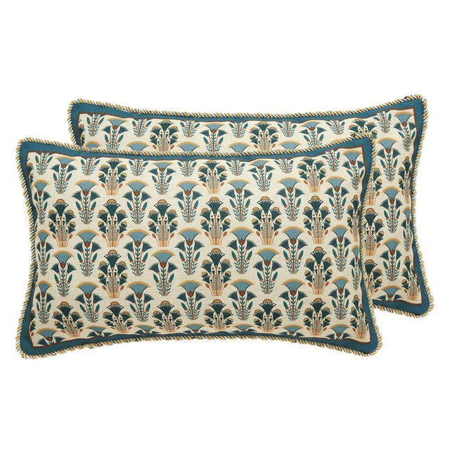 patdrea Designer Rectangle Throw Pillow Covers Set of 2,Rustic Vintage Blue Linen with Floral Pattern Pillow Cover,Decorative Lumbar Pillowcases Cushion for Bed Living Room Outdoor Car,12"x20"