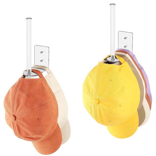 Durmmur 2 Pack Hat Racks for Baseball Caps, Acrylic Hat Organizer, Hat Hooks for Wall, Hat Holder Storage Organizer, Hat Hanger Strong Adhesive/Wall Drilled for Door, Bedroom, Closet(Clear 6 in)