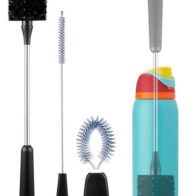 EasyAcc Water Bottle Cleaner Brush, 3 Pack 15 Inches Straw Brush Cleaner for Owala Stanley Hydroflask, Long Handle, with Straw Cleaner & Nipple Brush, for Coffee Mugs, Ice Tea Jars
