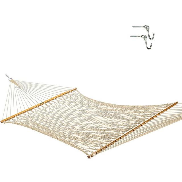 Original Pawleys Island 13DCOT Large Oatmeal DuraCord Rope Hammock with Free Extension Chains & Tree Hooks, Handcrafted in The USA, Accommodates 2 People, 450 LB Weight Capacity, 13 ft. x 55 in. 