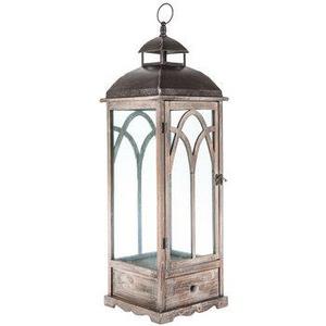 Distressed Gray Wood Lantern With Drawer