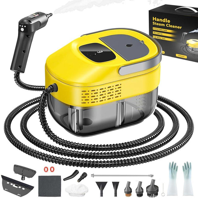 2026 New 3 Level Adjustable Pressurized Handheld Steam Cleaner for Home, 10s Heat-Up Handheld Steamer for Cleaning, 1.6 Qt Tank Portable Steam Cleaner Handheld for Car (Yellow, 1 Set)