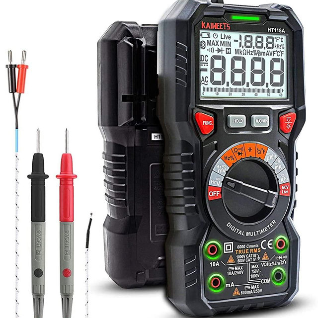 KAIWEETS Digital Multimeter TRMS 6000 Counts Ohmmeter Auto-Ranging Fast Accurately Measures Voltage Current Amp Resistance Diodes Continuity Duty-Cycle Capacitance Temperature for Automotive