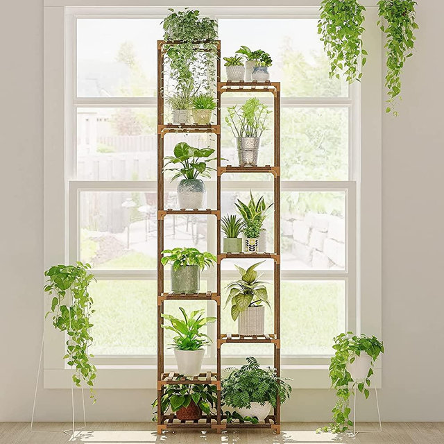 Bamworld Plant Stand Indoor Plant Stands Wood Outdoor Tiered Plant Shelf for Multiple Plants