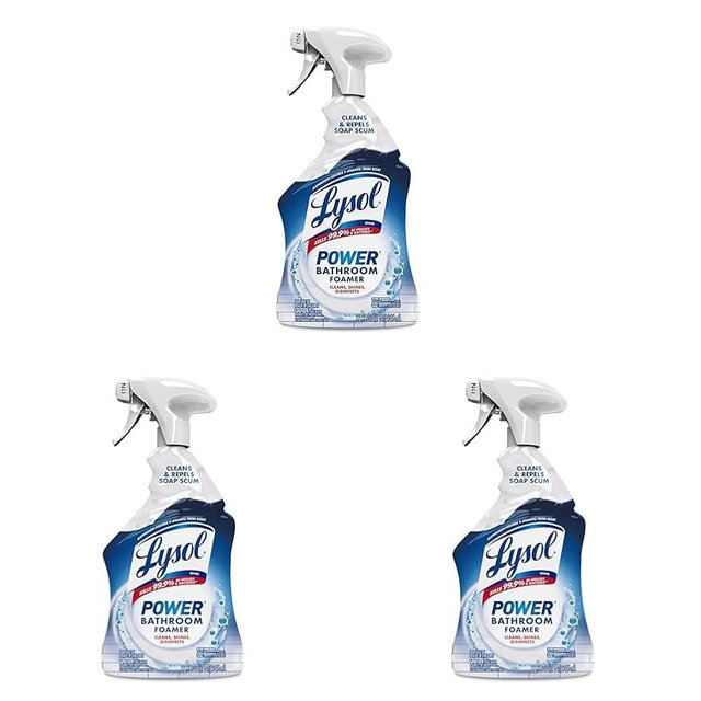 Lysol Power Foaming Bathroom Cleaner, Multipurpose Cleaner For Showers, Bathtubs, Sinks, Disinfectant Spray Kills 99.9% Of Germs, Zero Bleach Cleaning Spray, 32 Oz. (Pack of 3)