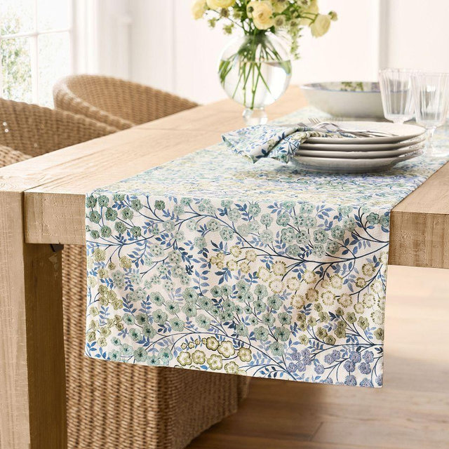 Flowervine Cotton Table Runner, 18" x 108" - Blue