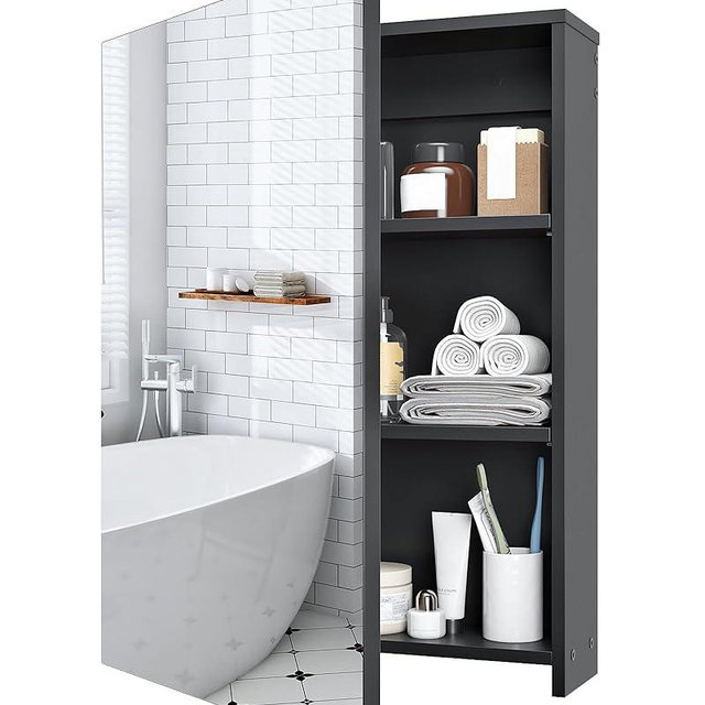 CHOEZON Bathroom Medicine Cabinet, Wall-Mounted Bathroom Vanity with Mirror, Bathroom Medicine Cabinet with Storage Function, Hanging Storage Cabinet, Adjustable Shelves, Black