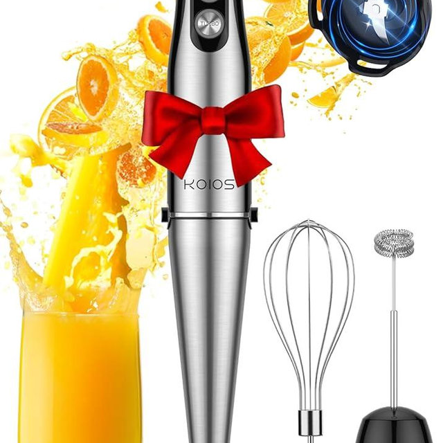 KOIOS Immersion Blender, 1000W Anti-scratch 3-in-1 Hand Blender, Upgraded 12 Speed Stainless Steel Blade Stick Blender with Turbo Mode, Whisk and Milk Frother, Non-BPA, Black