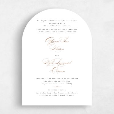 White Arch Wedding Invitation - Perseus Portrait