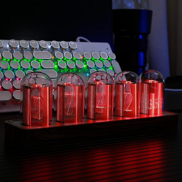 ClocTeck Nixie Tube Clock Wooden Digital Clock for Bedroom, Support Wi-Fi Time Calibration, Alarm, 12/24h Display, No Assemble Required - A Retro Gift to Decorate Your Desk and Bedroom