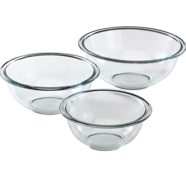 Pyrex Smart Essentials 3-Pack Prepware Mixing Bowl Set (1QT, 1.5QT, 2.5QT) Glass Mixing Bowls, Dishwasher, Microwave and Freezer Safe