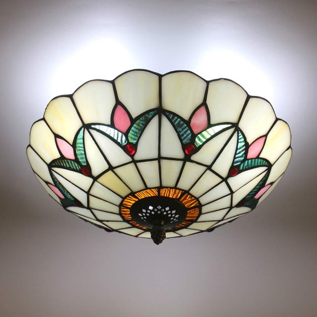 Skyweel 12 Inch Vintage Chandeliers Light Tiffany Style Ceiling Light Fixture Stained Glass Flower Flush Mount Ceiling Lighting Fixtures Lamps