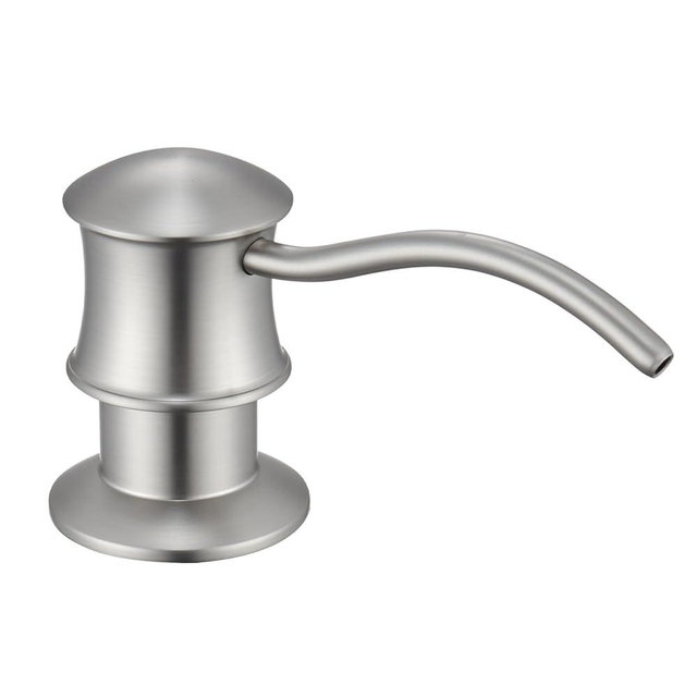 WINKEAR Built in Soap Dispenser for Kitchen Sink Countertop, Solid Brass Pump Head Long Spout with 10.2 Ounce PET Food Safe Material Lotion Bottle, Brushed Nickel Finish