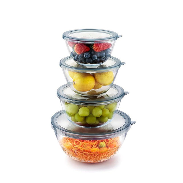 Cuiselect 4pc Glass Mixing Bowls with Lids Set (2.80QT, 1.64QT, 1.16QT, 0.85QT), Thick Salad Bowl, Nesting Glass Mixing Bowl for Cooking, Baking, Prepping-Dishwasher Microwave Freezer Safe