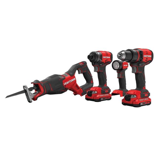 CRAFTSMAN V20 Power Tool Combo Kit, Cordless Power Tool Set, 4-Tool, 2 Batteries and Charger Included (CMCK420D2)