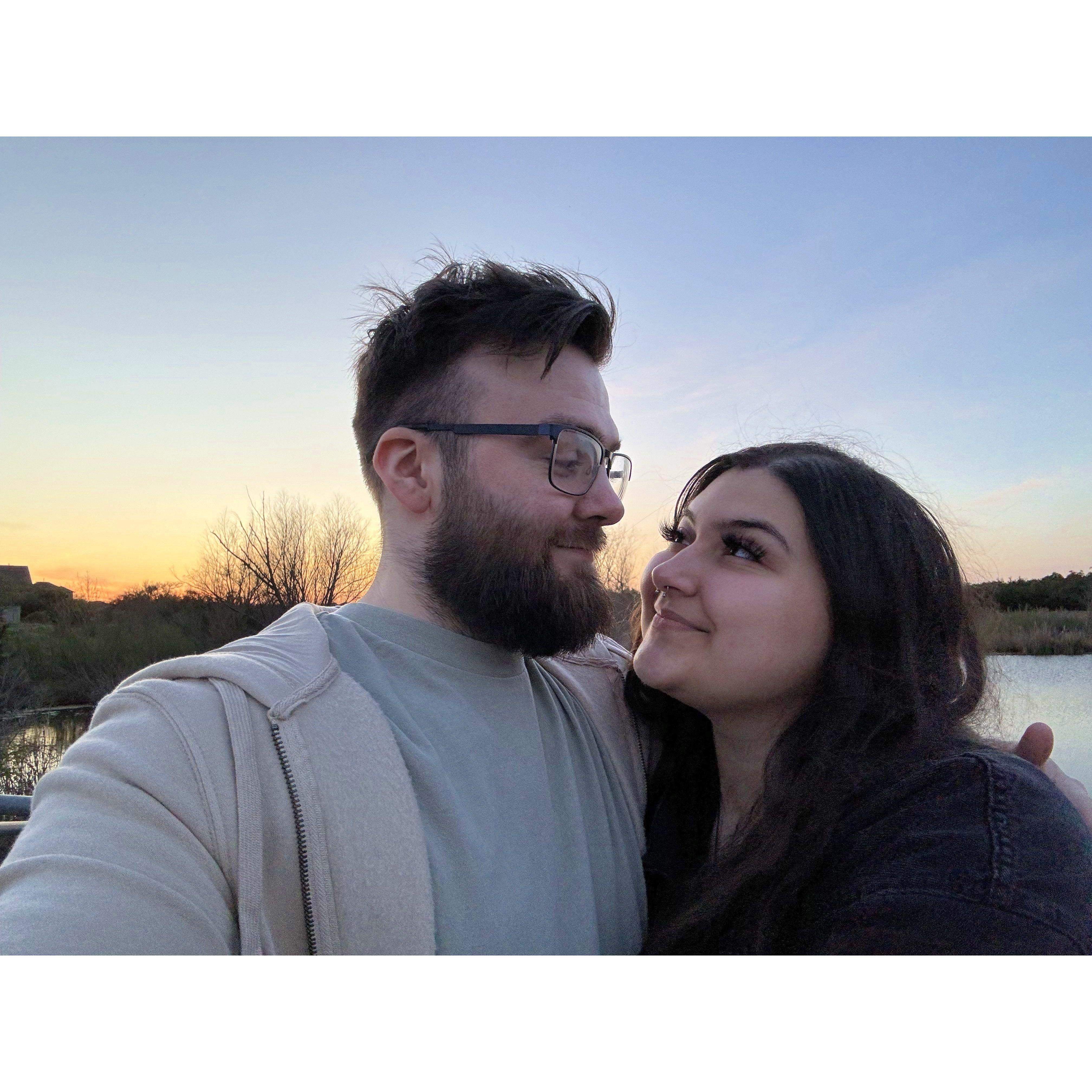 The day he proposed, under the sunset, and perfectly executed.