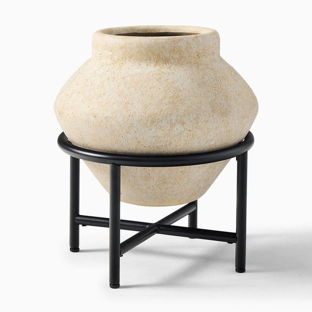 Venti Geo Planter w/ Stand,16"D X 18"H, Alabaster