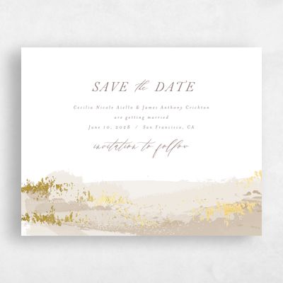Taupe, Brown Wedding Save the Date - Ione Landscape Foil