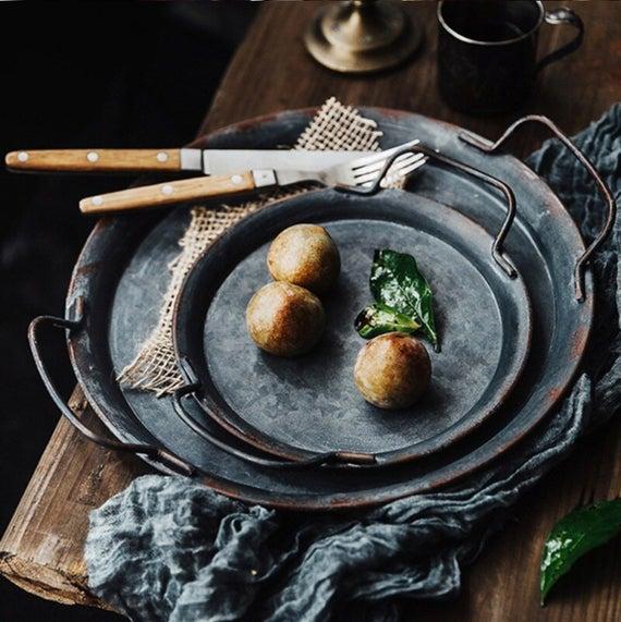 Wrought Iron Serving Trays - Retro Rustic European Design
