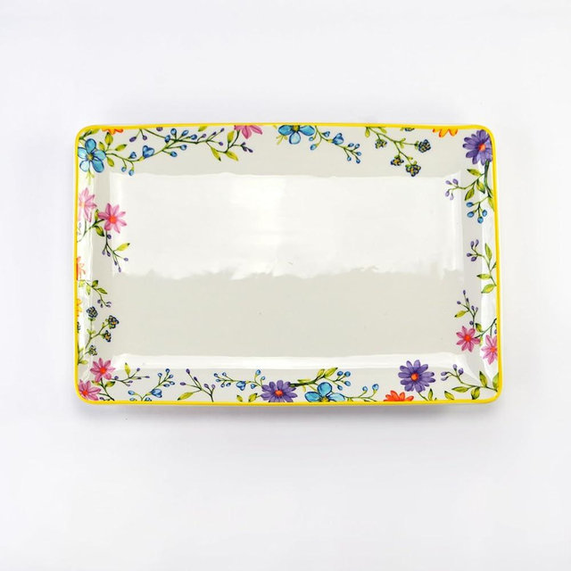 Euro Ceramica Charlotte 16.5-inch Platter, Watercolor Floral Design
