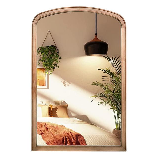 WallBeyond Wooden Frame French Arch Top Wall Mirror for Decor, 24" x 36", Rustic Brown, Vintage Mirror for Wall Style Wall Mirror [Natrual]