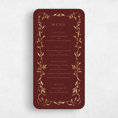 Red Rounded Wedding Menu - Clarissa Foil