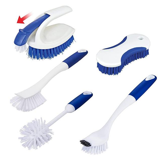 CELOX 5 Pack Different Deep Cleaning Brush Set with Ergonomic Handle, Diffusion Type Scrub Brush, 2-Sided Kitchen Dish Brush with Long Handle Durable Bristles, Bottle Brush&Tile&Corner Brush