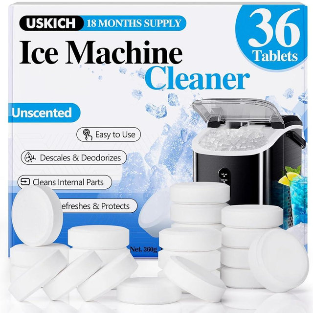 USKICH Ice Machine Cleaner Descaler Tablets-36Pack Ice Maker Cleaner Compatible with Frigidaire, Opal, GE Profile, Kitchenaid, Nickel Safe Scale Remover for Countertop, Nugget Ice Makers