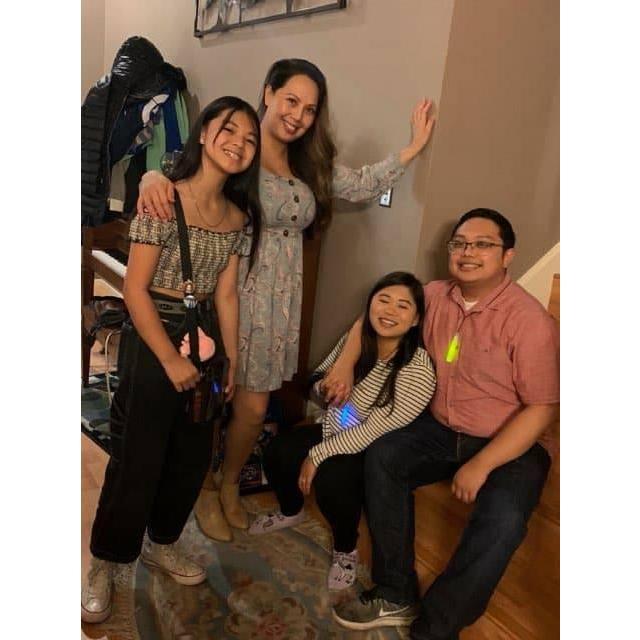 Shaina, Claudine, Kalia, and Jan at Carmelita and Cesar's house during a family party