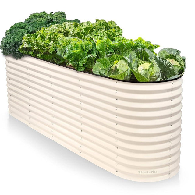 9-in-1 Galvanized Raised Garden Beds Outdoor // 8×2×2.5 ft Modular Planter for Gardening, Vegetables, Flowers // 32" Extra Tall Metal Raised Garden Bed (White) // Patented Design Planter Box