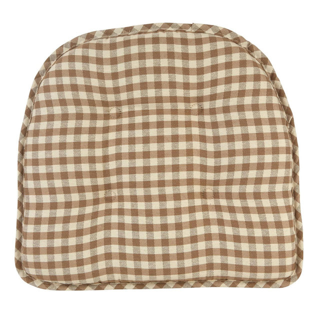 Gripper 15" x 16" Non-Slip Gingham Tufted Chair Cushions Set of 2 - Tan: Indoor Kitchen Seat Cushions, Polyester & Cotton