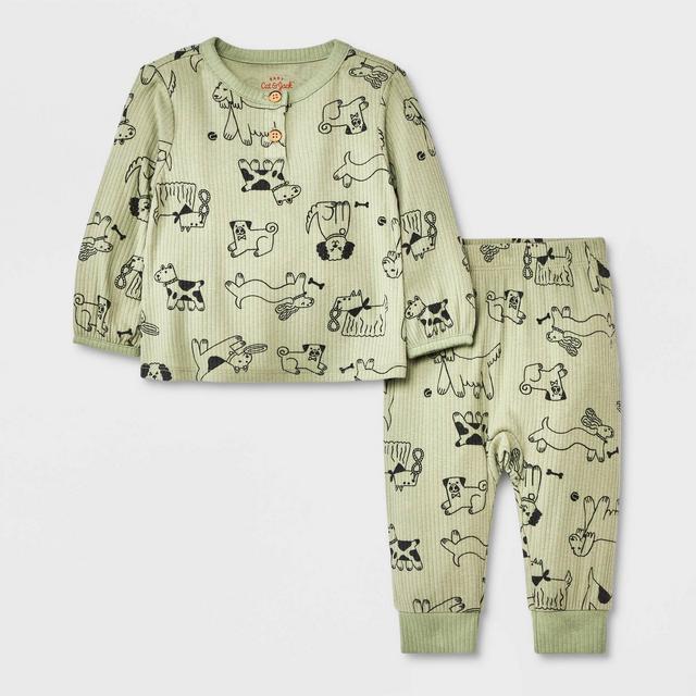 Baby Boys' 2pc Dog Ribbed Top & Bottom Set - Cat & Jack™ Green 12M