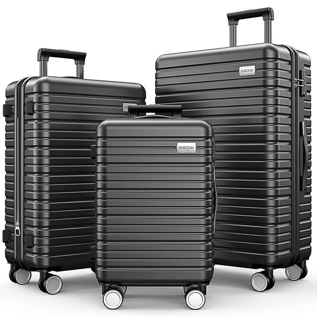 BEOW Luggage Sets 3 Piece Expandable Hard Sided Suitcase Sets 3 Pcs With Durable Spinner Wheels Lightweight Zipper Luggage With Tsa Lock Luggage Sets For Women Men Gray 20/24/28 Inch