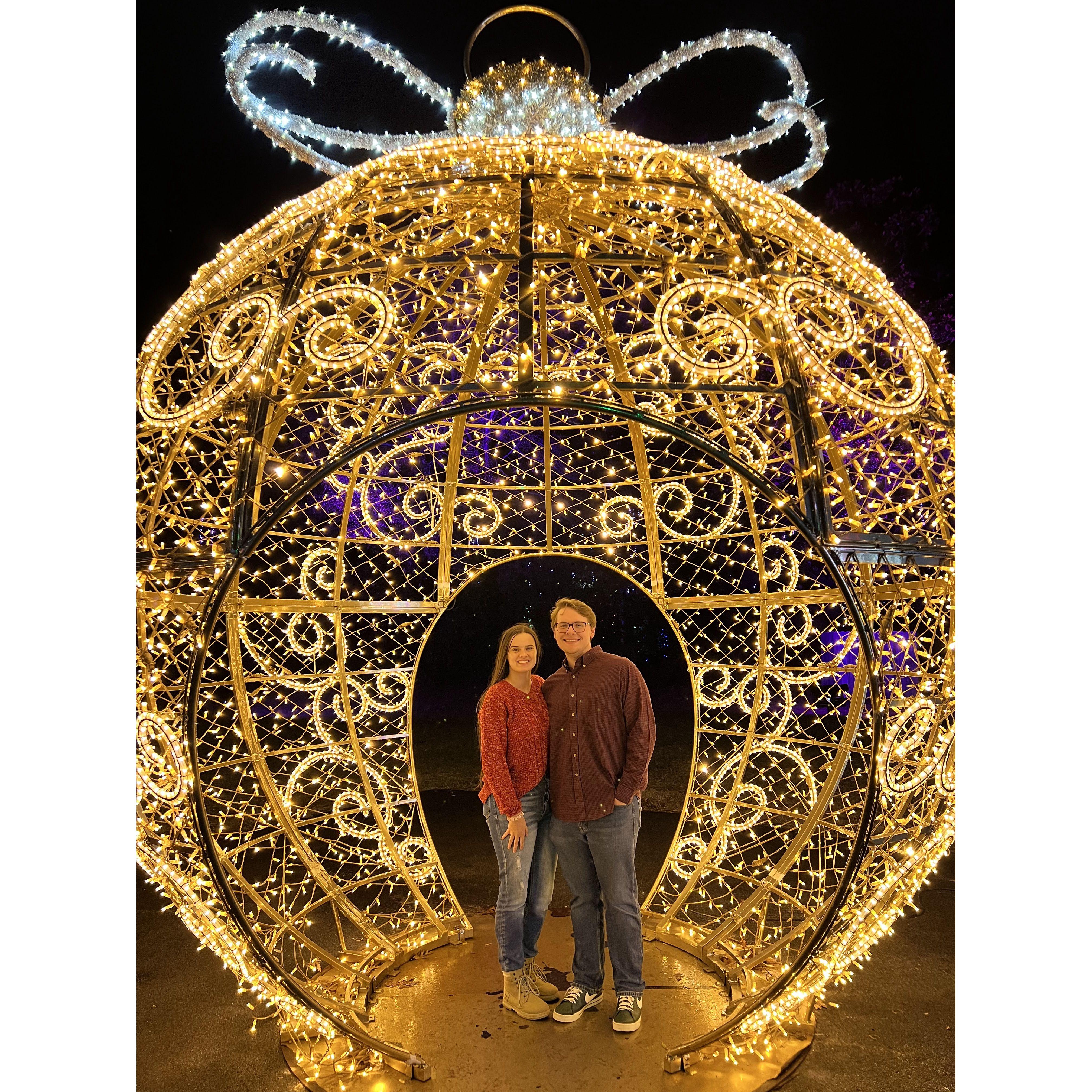 Second Anniversary checking out the lights at Callaway Gardens